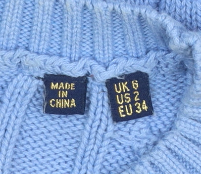 Superdry Women’s Blue Cable-Knit Cotton Crew Neck Jumper UK 6