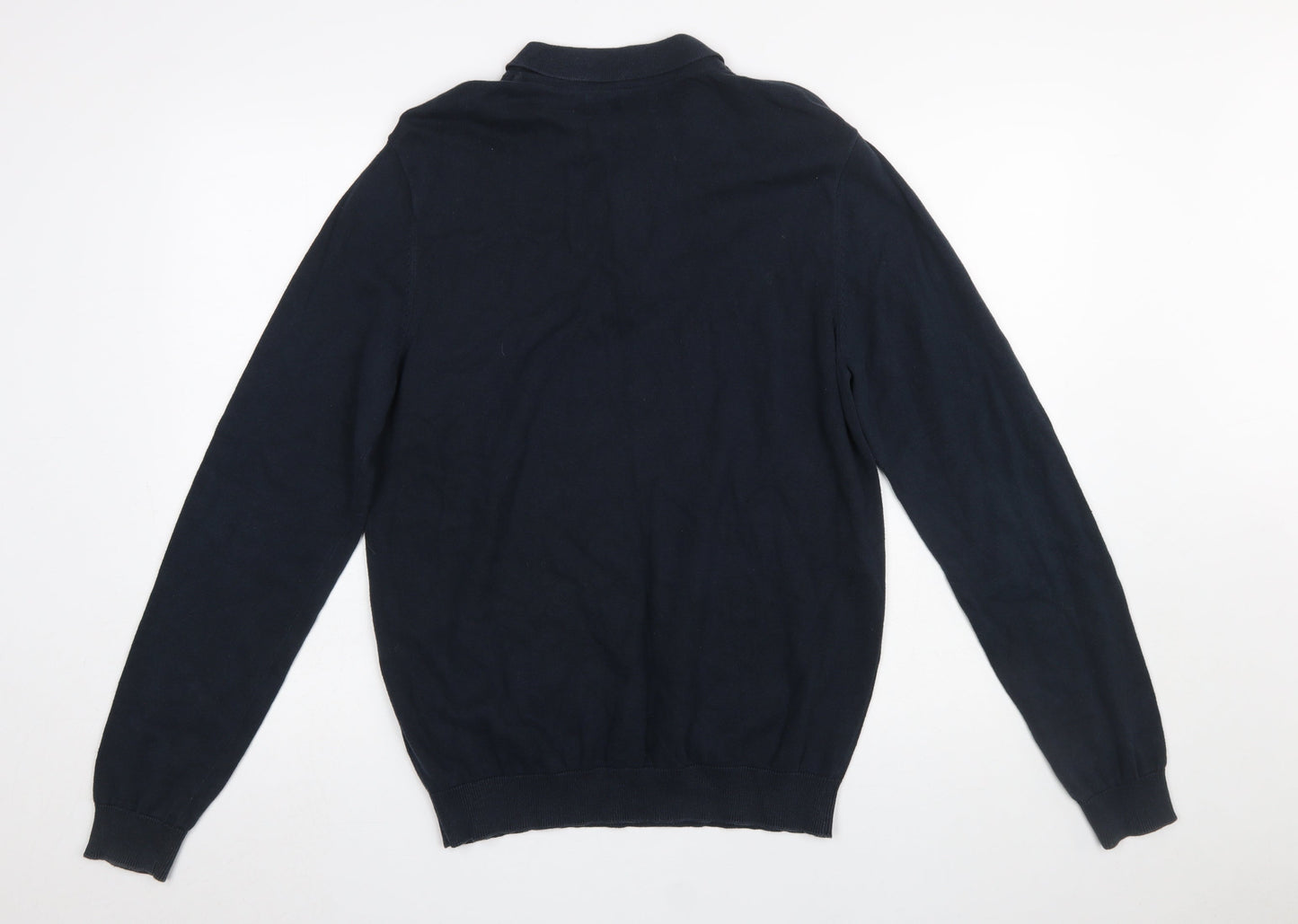 Farah Men's Blue Cotton Collared Henley Jumper Size L