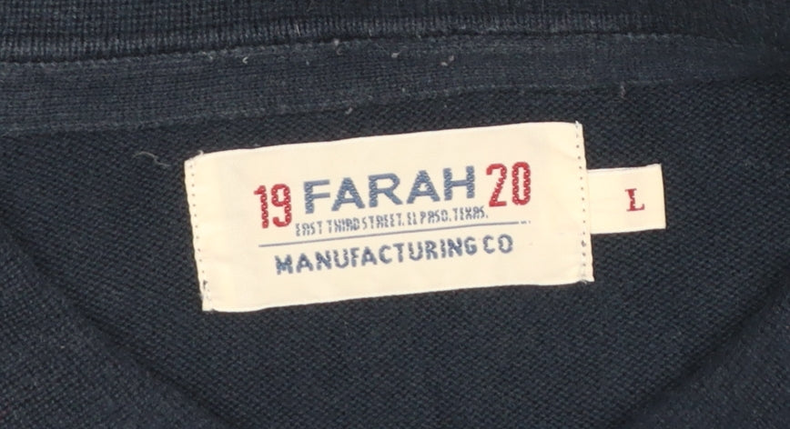 Farah Men's Blue Cotton Collared Henley Jumper Size L