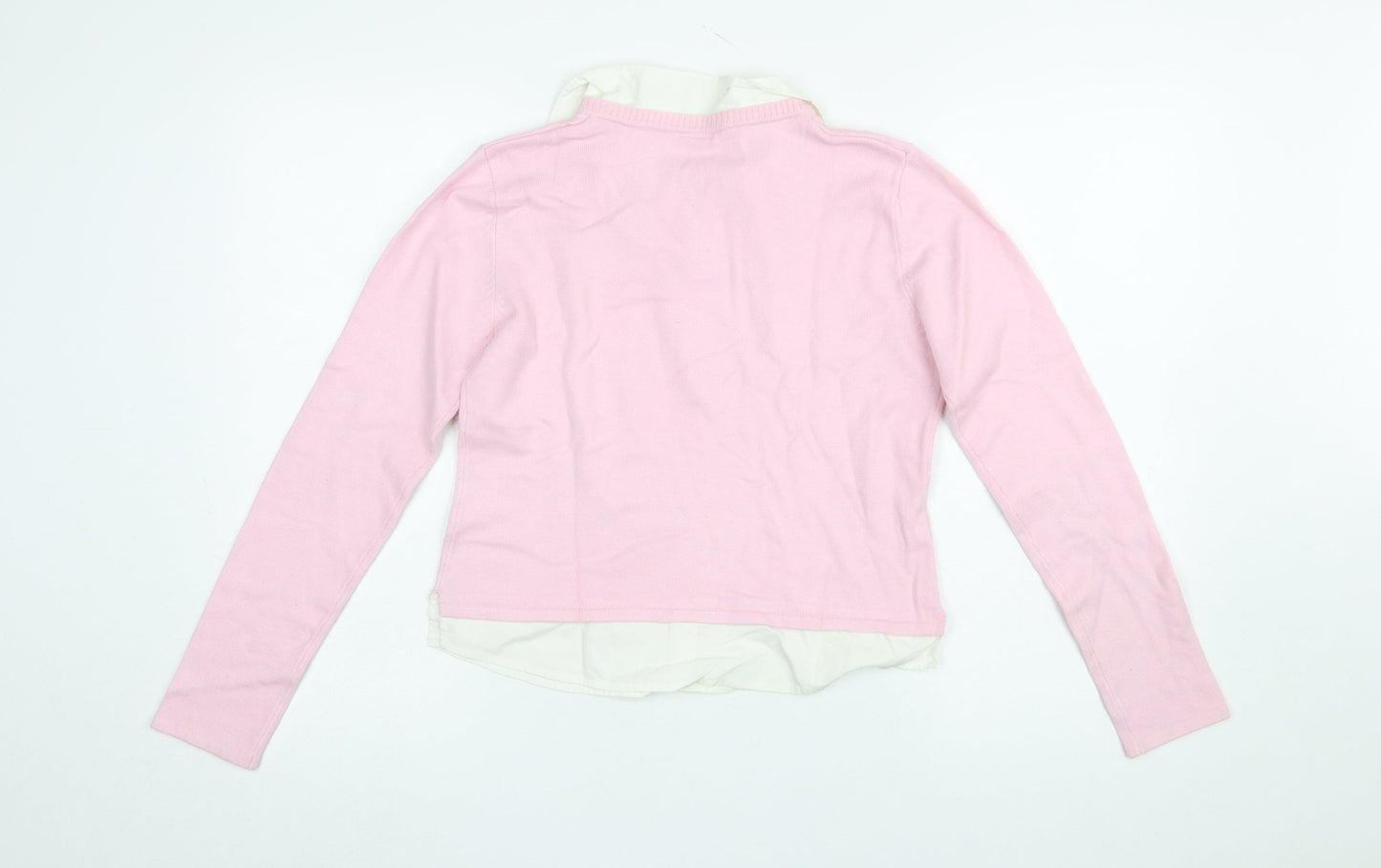NAFNAF Girls Pink Acrylic Blend V-Neck Pullover Jumper 13 Years