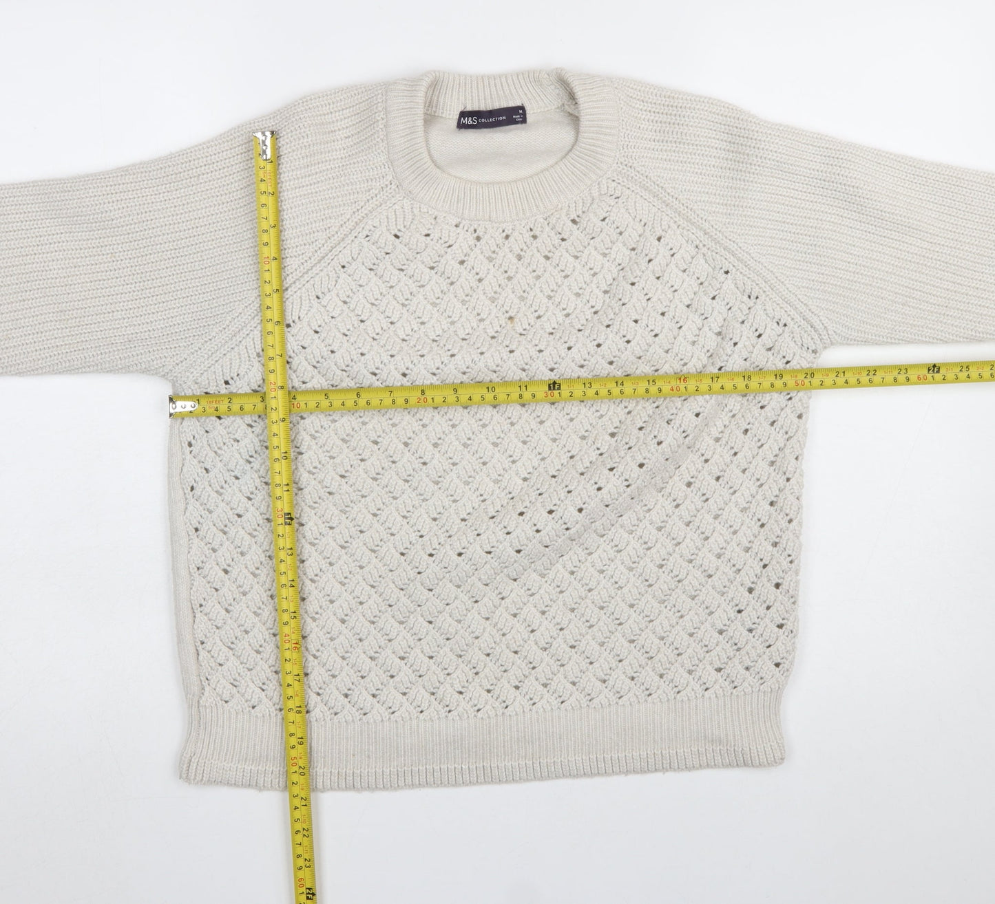 Marks and Spencer Women Beige Chunky Knit Crew Neck Pullover Jumper M