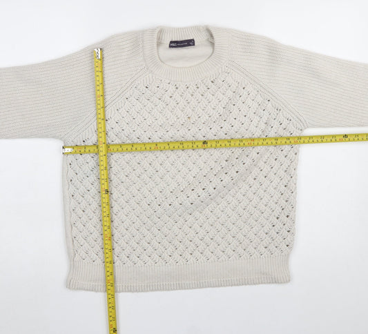 Marks and Spencer Women Beige Chunky Knit Crew Neck Pullover Jumper M