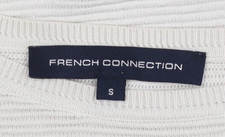 French Connection Women Ivory Cotton Jumper S Crew Neck 3/4 Sleeve