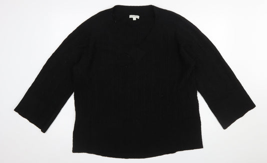 Monsoon Women’s Black V-Neck Cable-Knit Pullover Jumper L