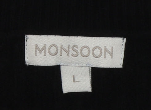 Monsoon Women’s Black V-Neck Cable-Knit Pullover Jumper L