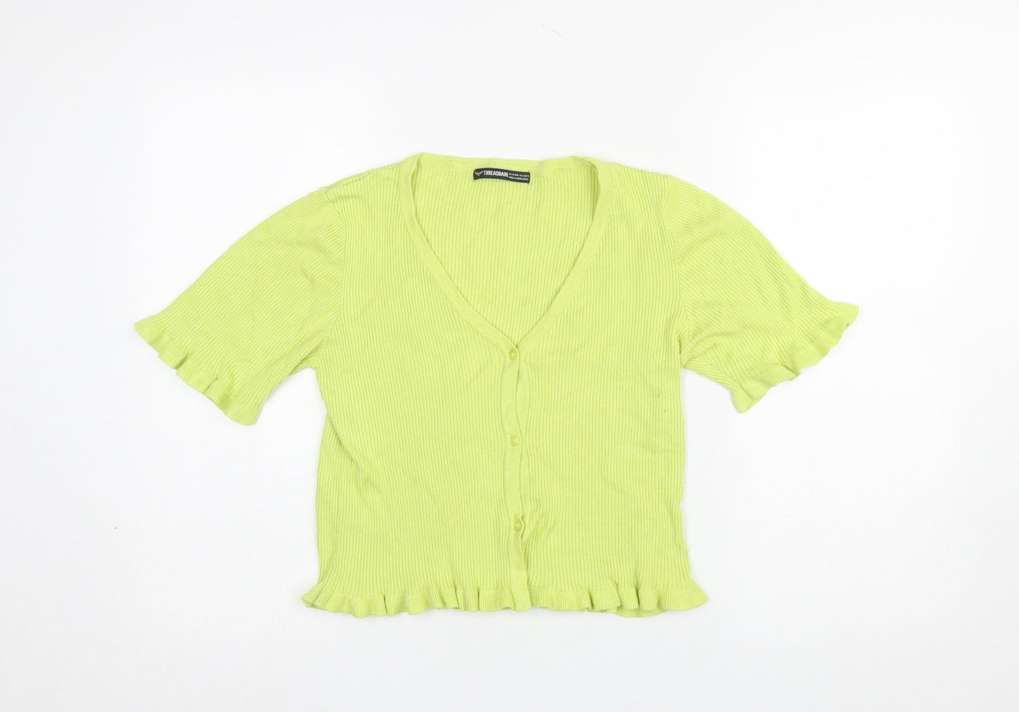 Threadbare Womens Green Short Sleeve V-Neck Ribbed Cardigan Size 14