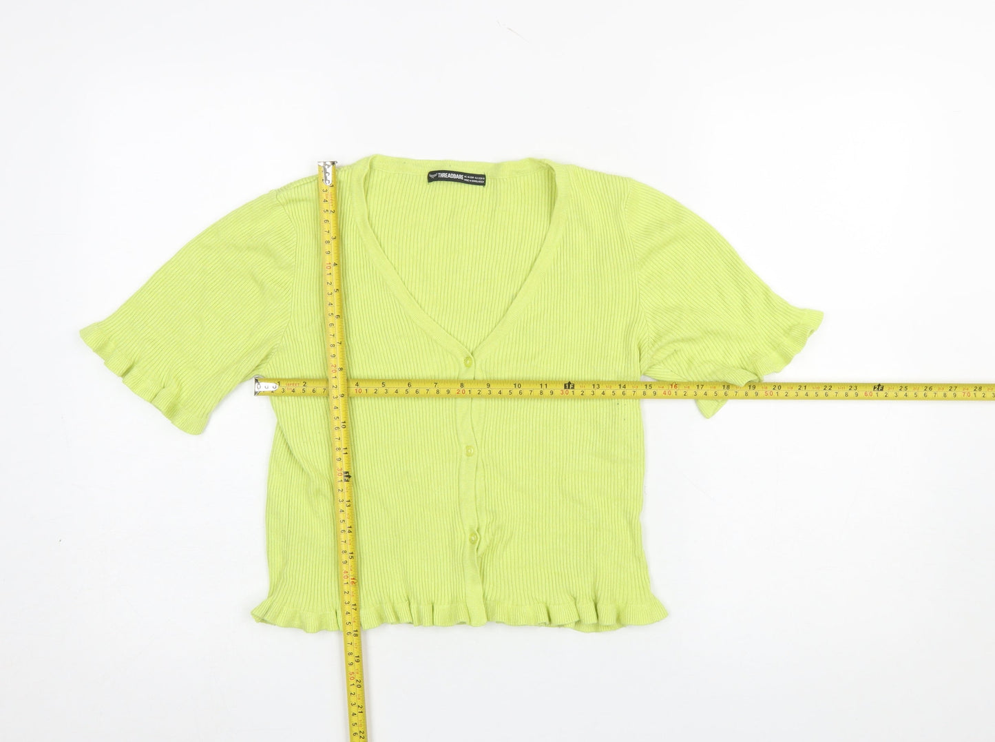 Threadbare Womens Green Short Sleeve V-Neck Ribbed Cardigan Size 14
