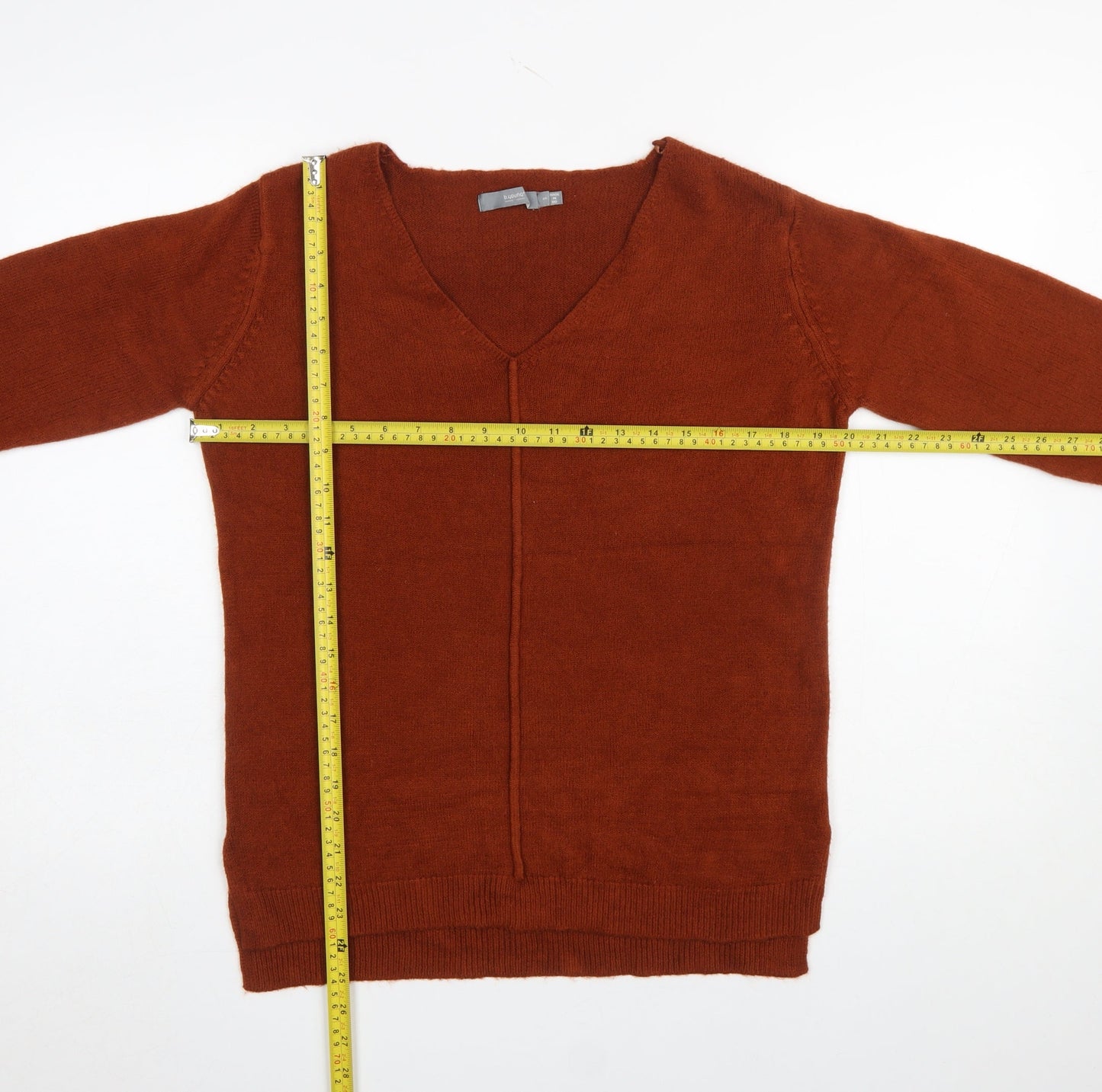 b.young Women's Brown V-Neck Long Sleeve Wool Blend Pullover Jumper Size S