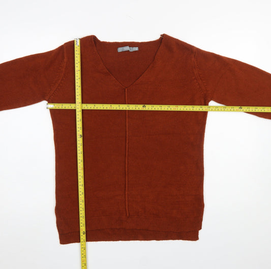 b.young Women's Brown V-Neck Long Sleeve Wool Blend Pullover Jumper Size S