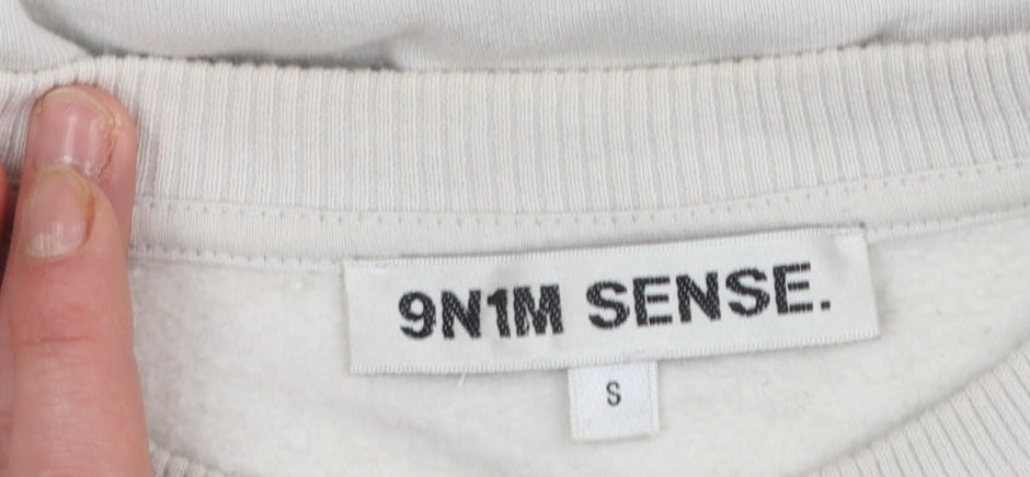 9N1M SENSE Men Beige Graphic Print Crew Neck Cotton Sweatshirt Size S