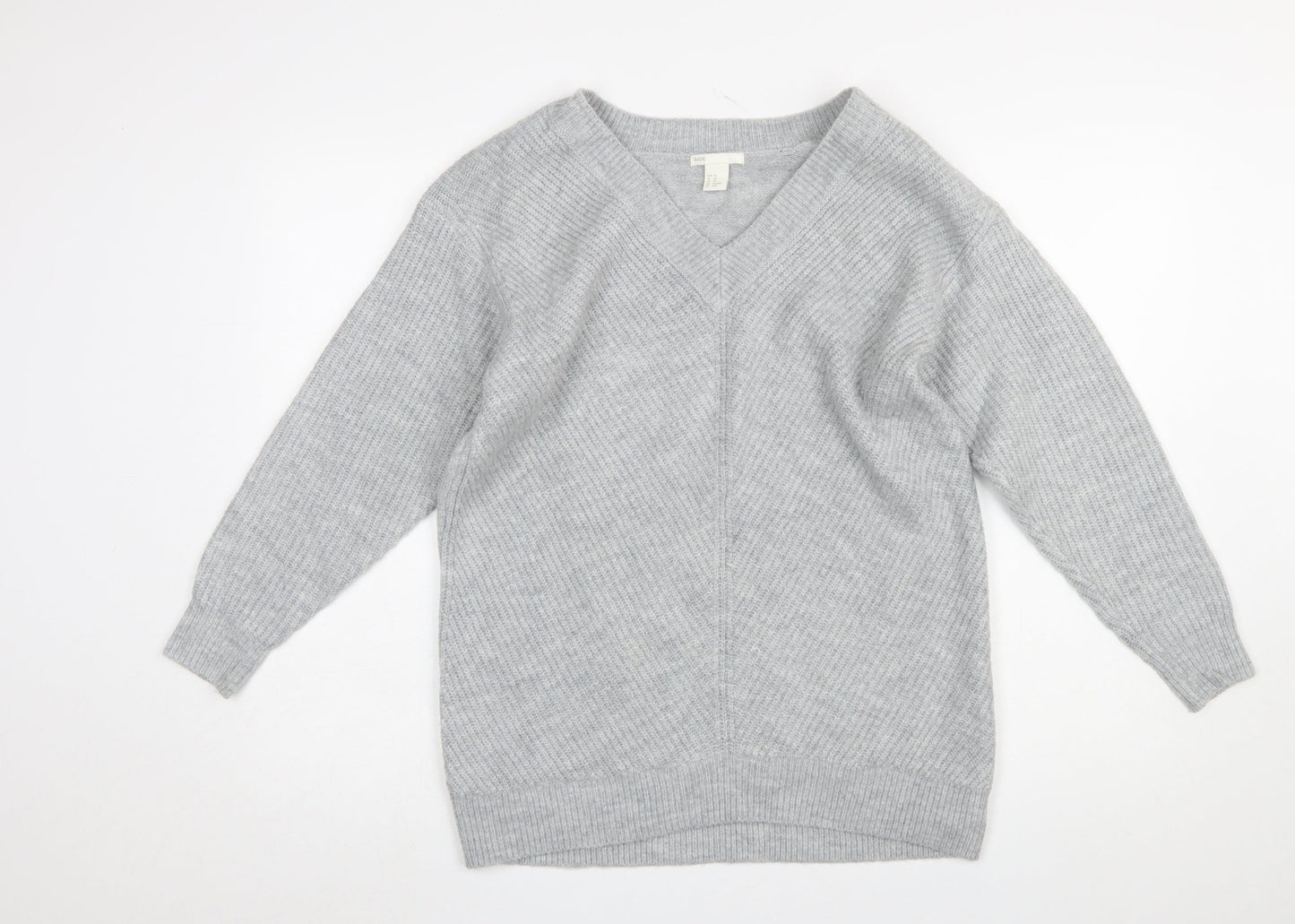 H&M Women’s Grey V-Neck Knit Pullover Jumper XS