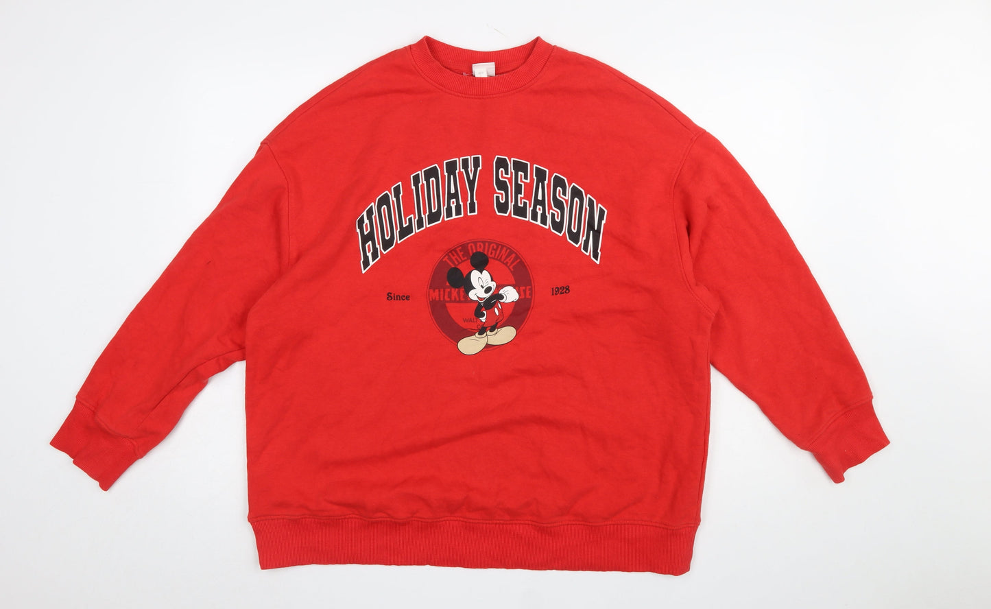 H&M Disney Womens Red Mickey Mouse Holiday Season Pullover Sweatshirt XS