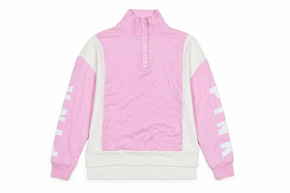 Victoria's Secret PINK Women's Pink & White 1/4 Zip Sweatshirt XS