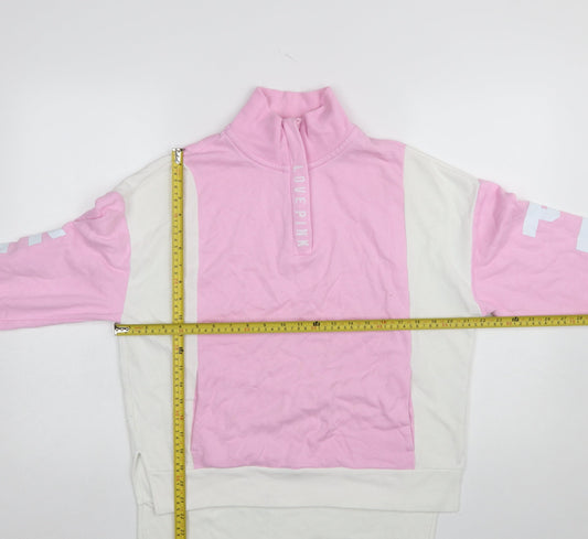 Victoria's Secret PINK Women's Pink & White 1/4 Zip Sweatshirt XS