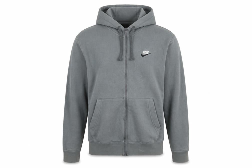 Nike Men's Grey Full Zip Hoodie Size S Regular Fit Fleece Zip Logo