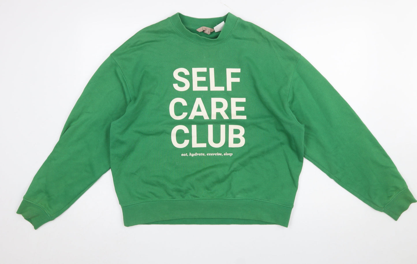 H&M Women's Green Self Care Club Sweatshirt Size S Cotton Blend