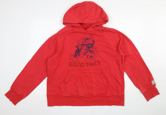 Disney Women Red Hoodie Medium Mickey Graphic Pullover Sweatshirt
