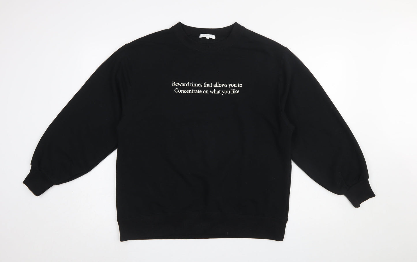 Global Work Women's Black Pullover Sweatshirt L Graphic Print Crew Neck