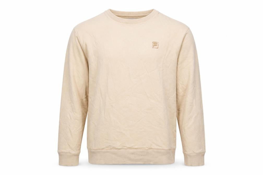 Front view of Fila Women Beige Crew Neck Pullover Sweatshirt, size L