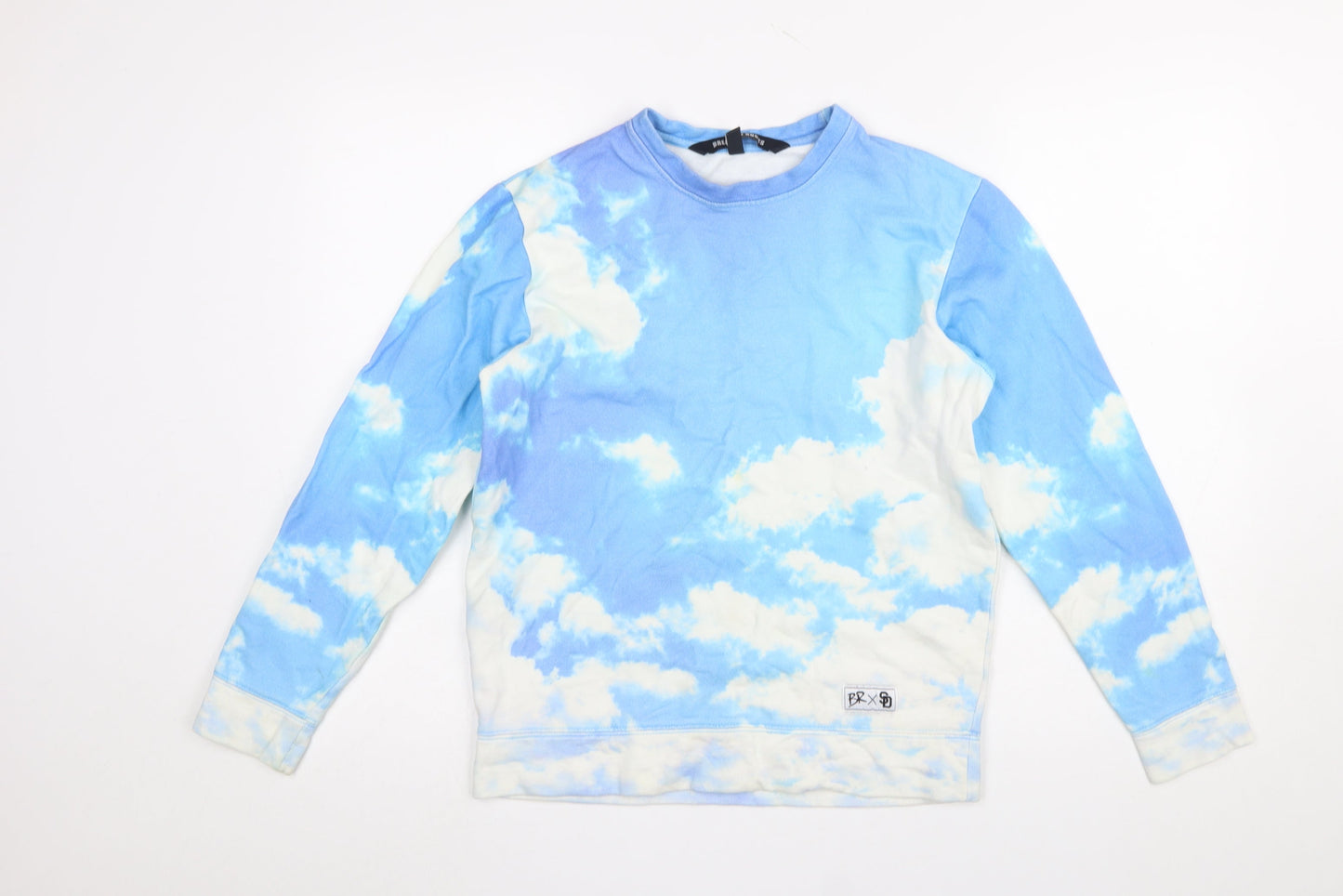 Breaking Rocks Womens Blue Cloud Print Cotton Pullover Sweatshirt S