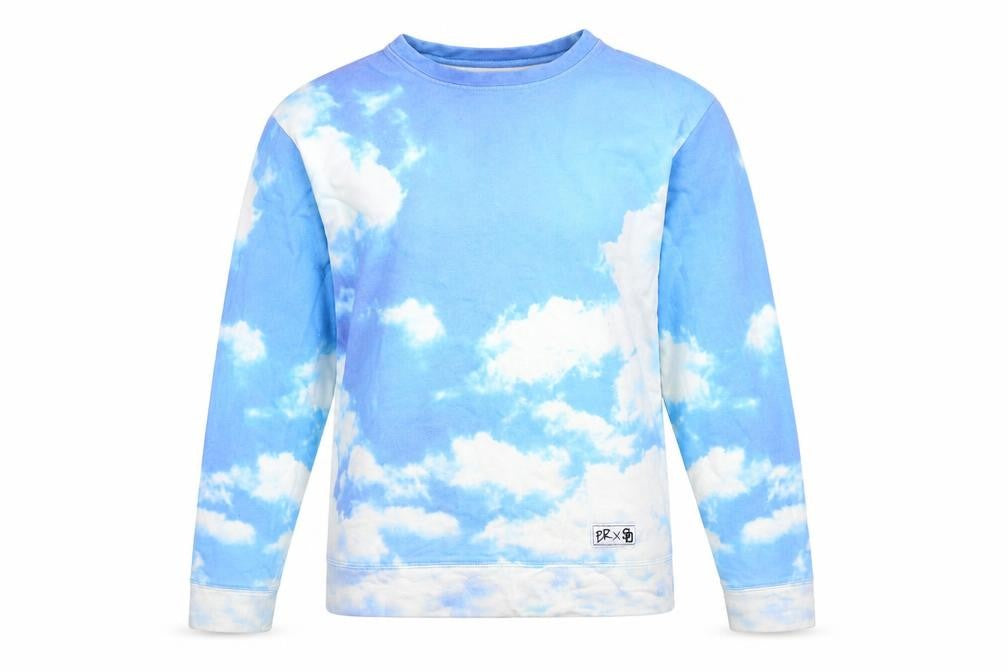 Breaking Rocks Womens Blue Cloud Print Cotton Pullover Sweatshirt S