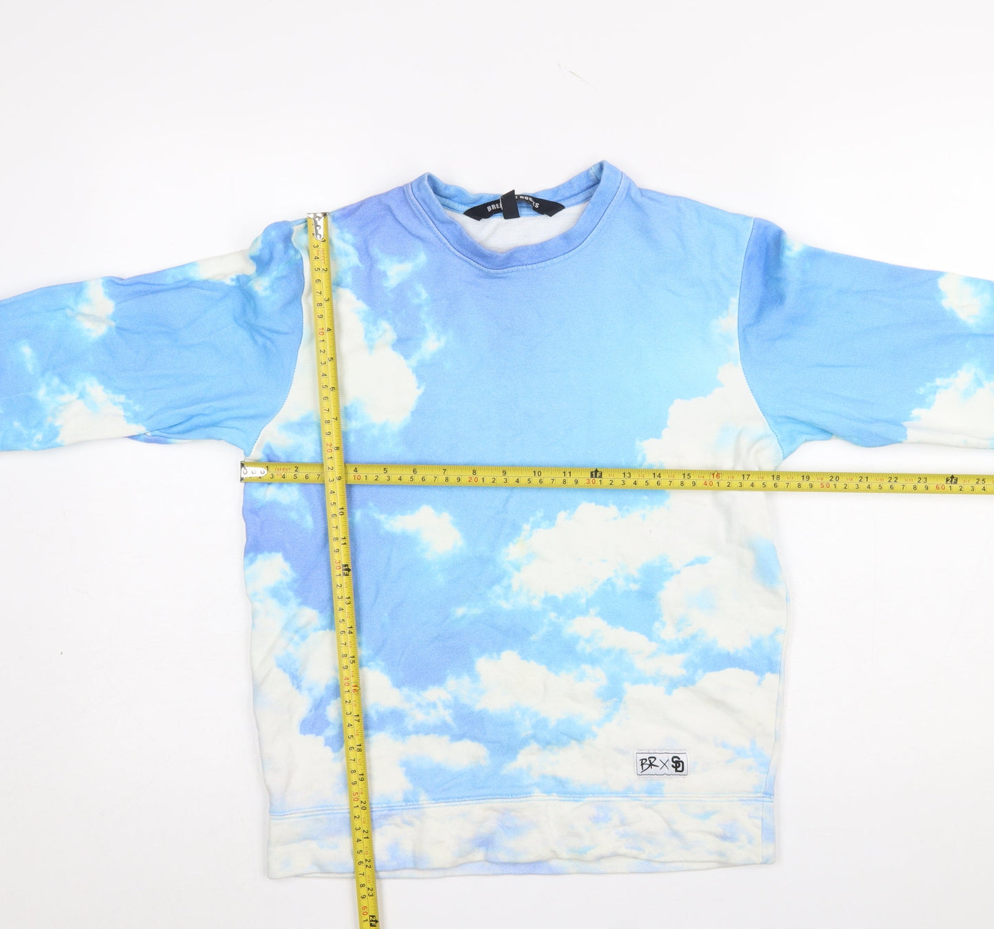 Breaking Rocks Womens Blue Cloud Print Cotton Pullover Sweatshirt S