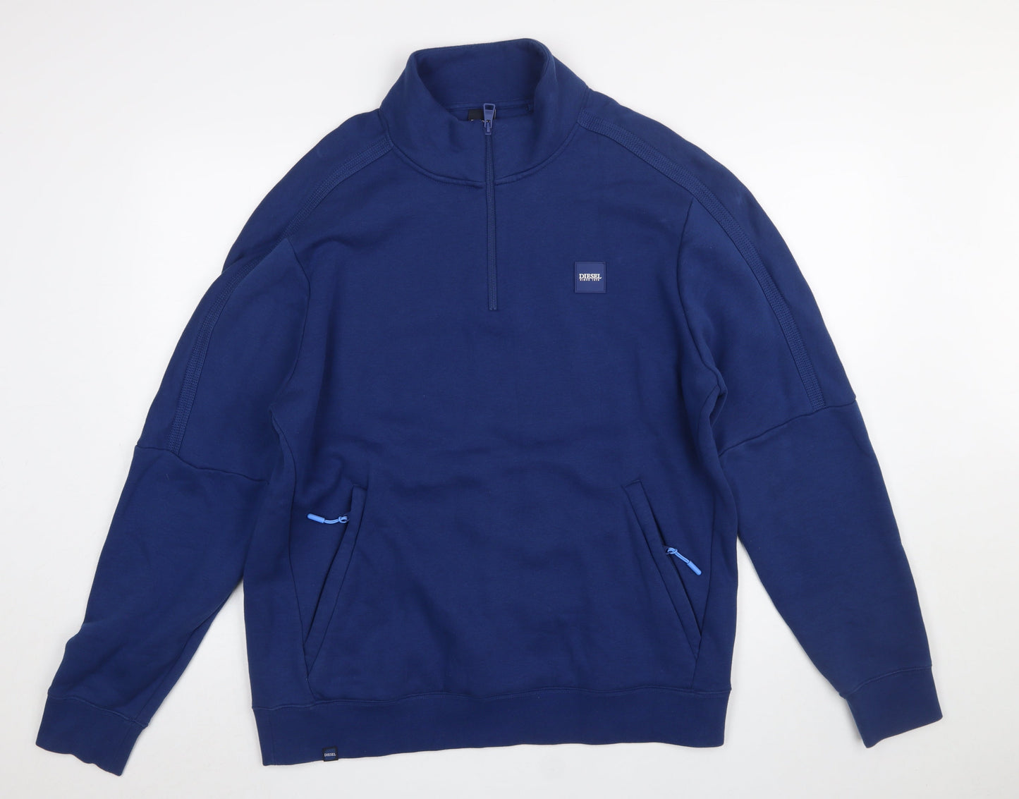 Diesel Men's Blue XL 1/4 Zip High Neck Cotton Sweatshirt