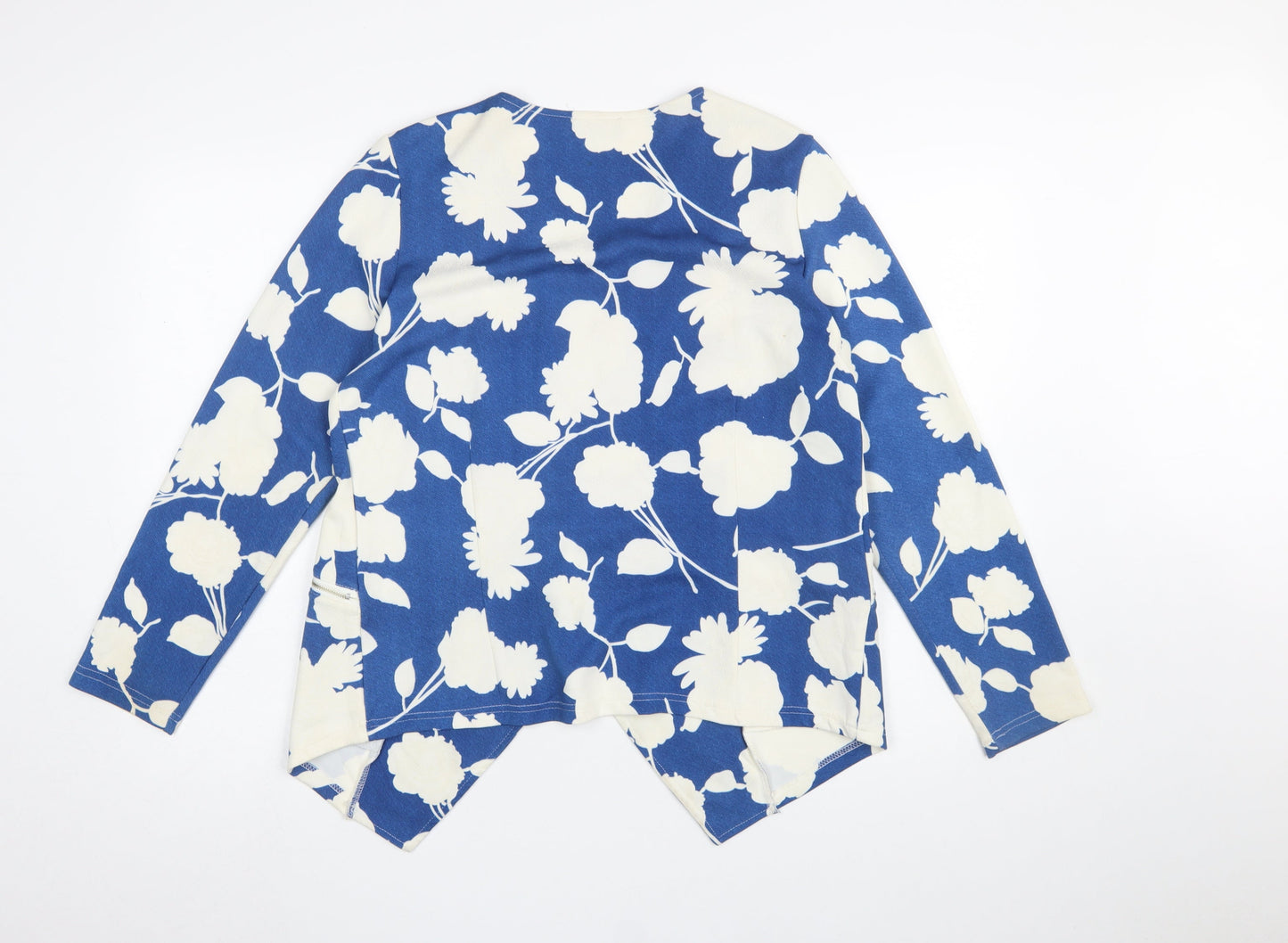 Klass Women Blue Floral Blazer Jacket Size 12 Stretch Woven