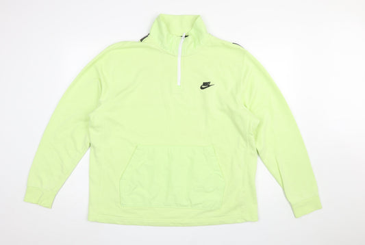 Nike Men's Green 1/4 Zip Pullover Sweatshirt L Regular Fit Fleece Logo