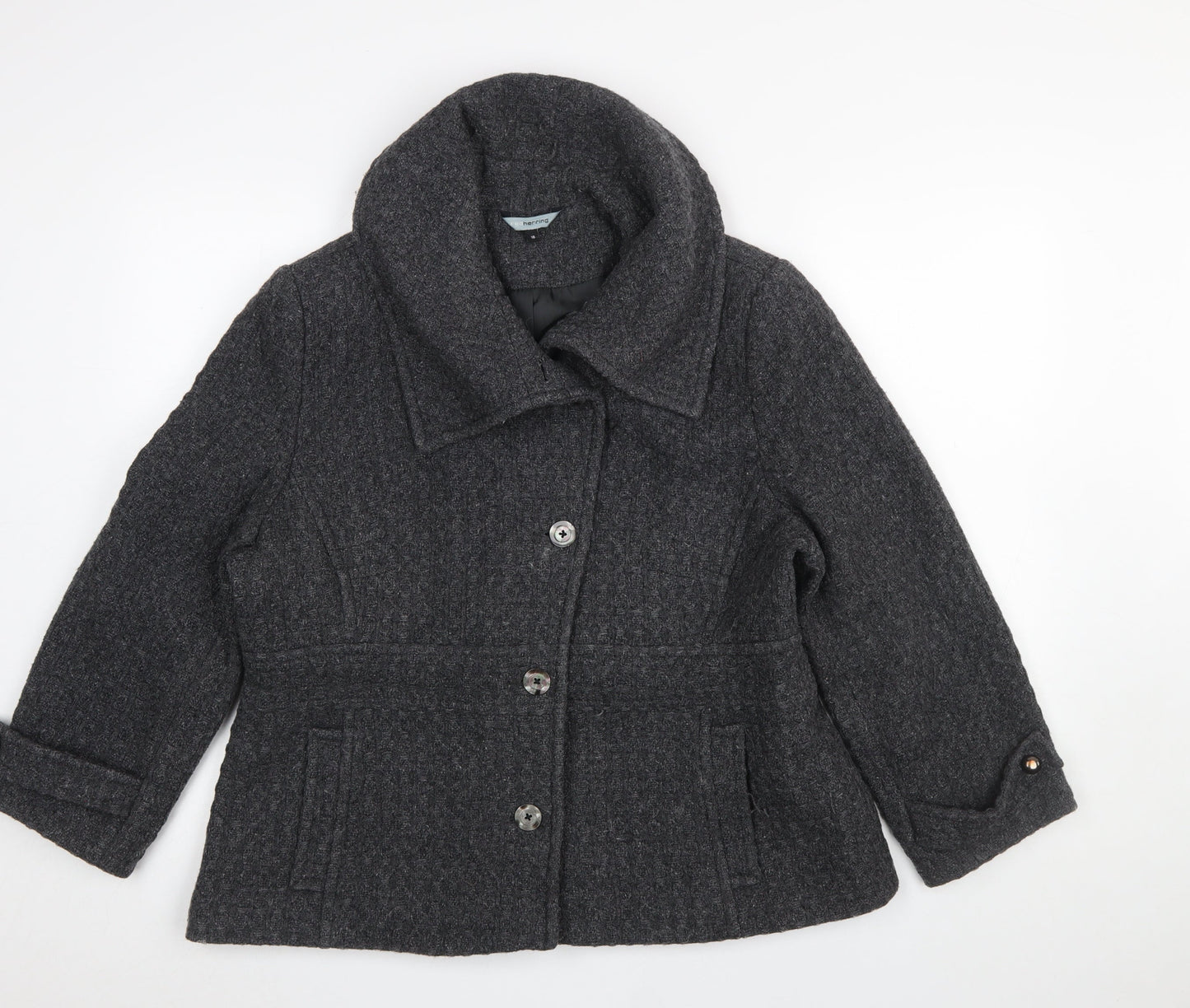 Red Herring Women’s Grey Wool Blend Short Pea Coat Size 18
