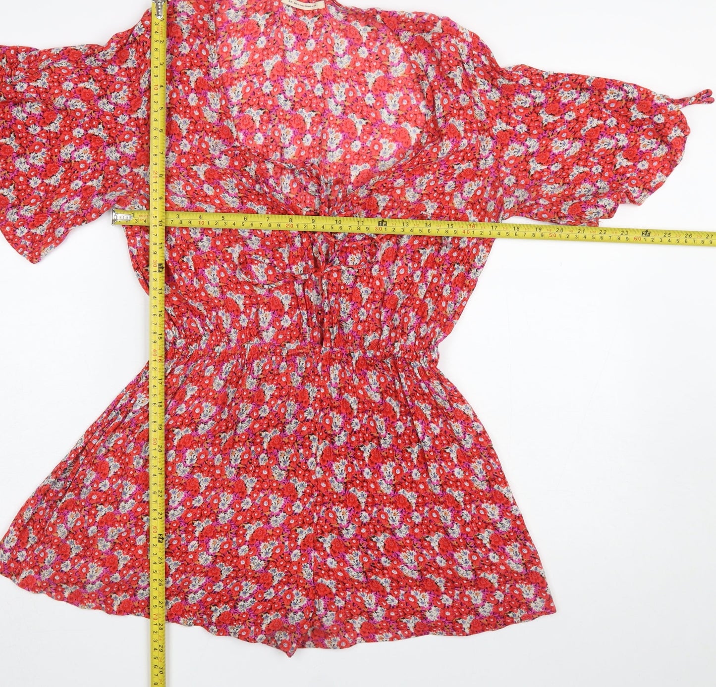 Urban Outfitters Red Floral Viscose Playsuit Womens 8P Short Sleeve Elastic Waist