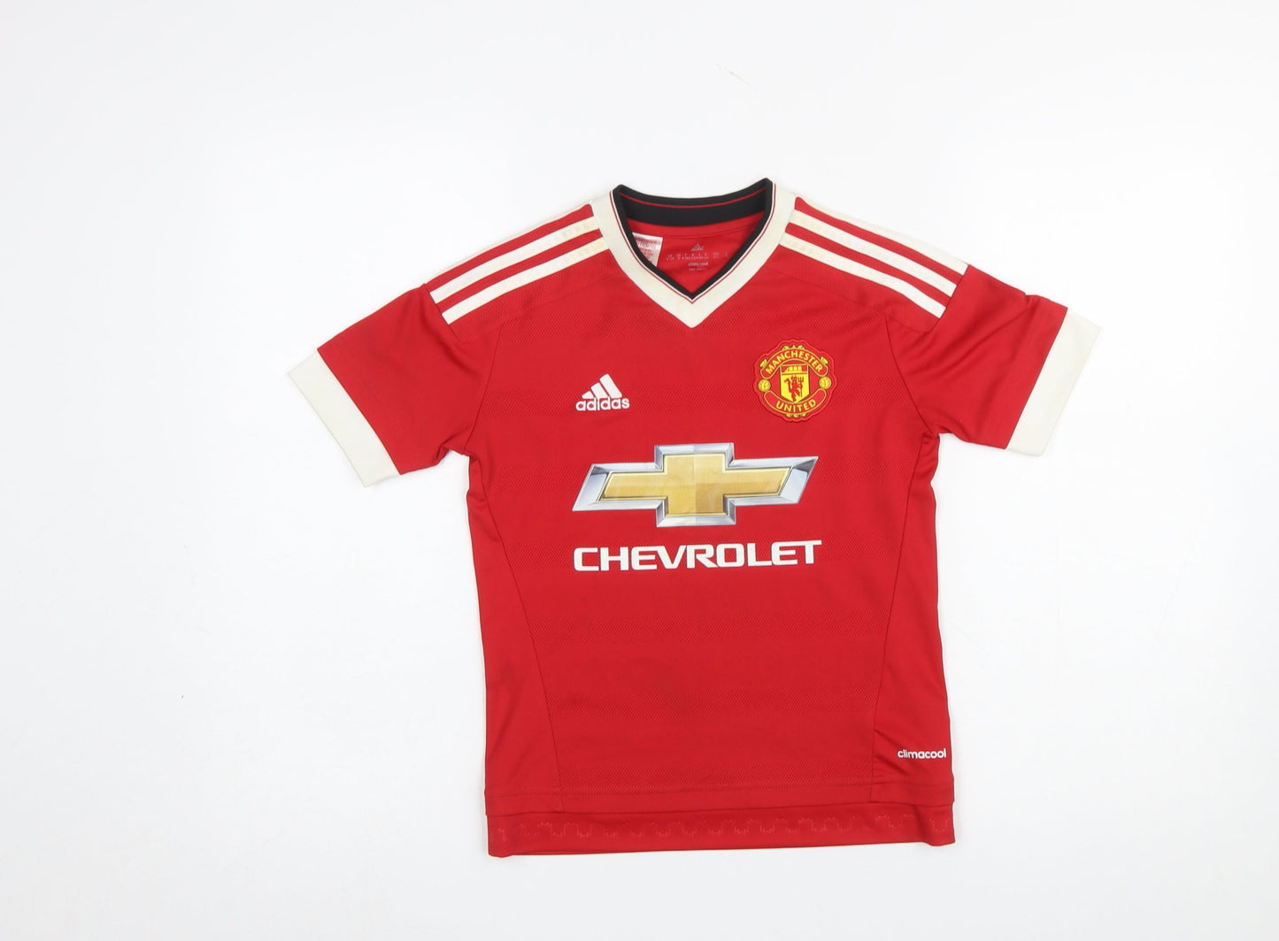 adidas Boys Red Manchester United Football Jersey 9-10 Years Climalite T-Shirt