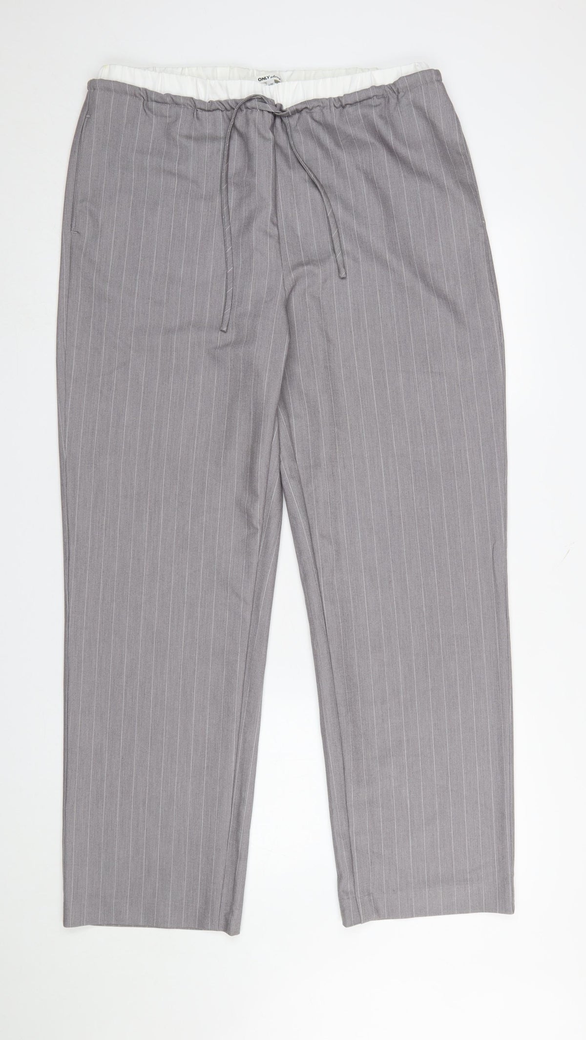 Additional front view of Only Women’s Grey Pinstripe Tailored Drawstring Trousers L 32