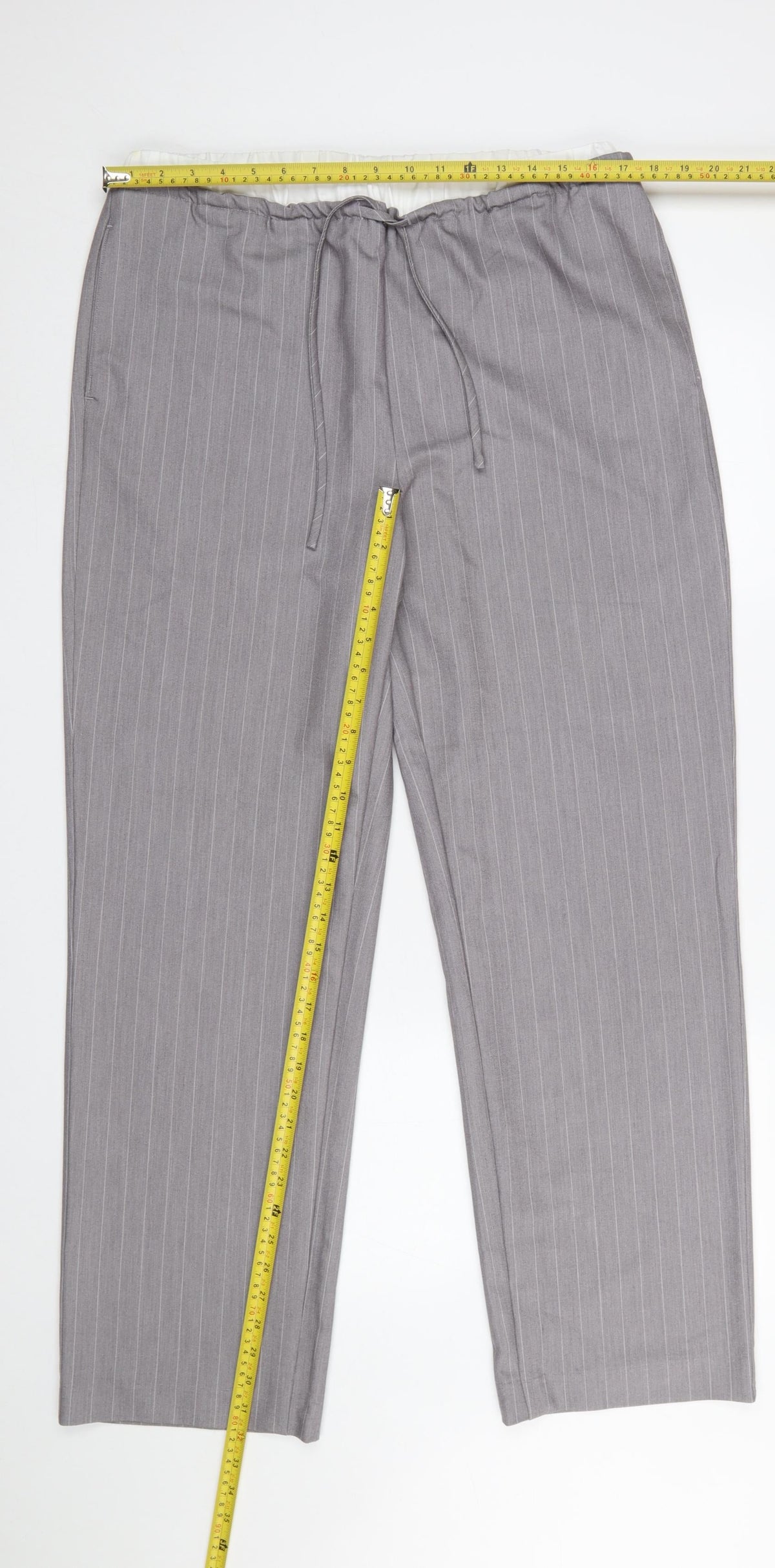 Back view of Only Women’s Grey Pinstripe Tailored Drawstring Trousers L 32