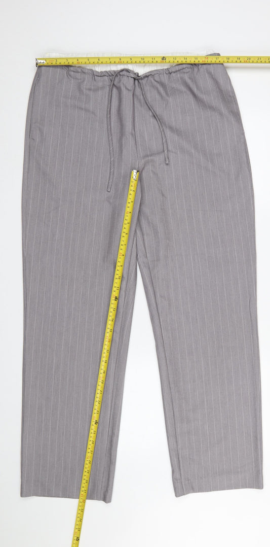 ONLY Women’s Grey Pinstripe Tailored Drawstring Trousers L 32