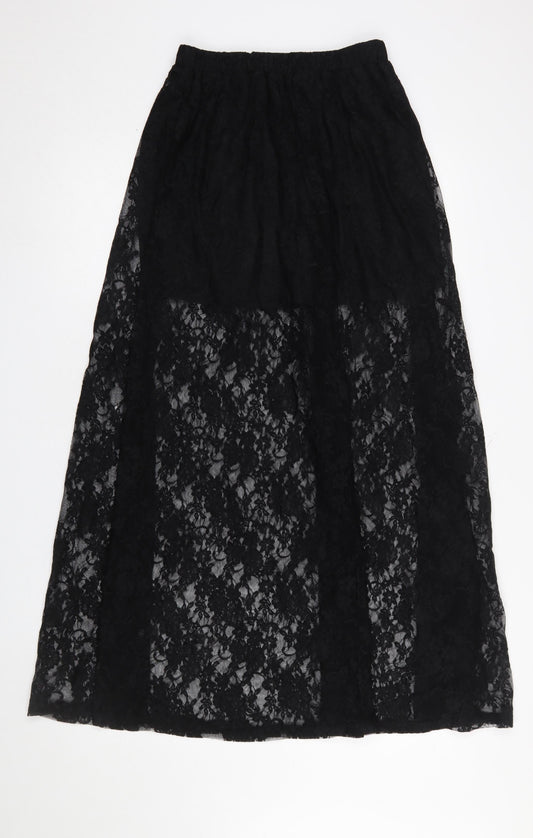 Saint Genies Women’s Black Lace Long A-Line Skirt Size 8