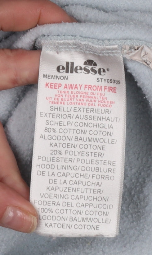Ellesse Women’s Light Blue Pullover Hoodie UK 12 Cotton Blend Logo Sport