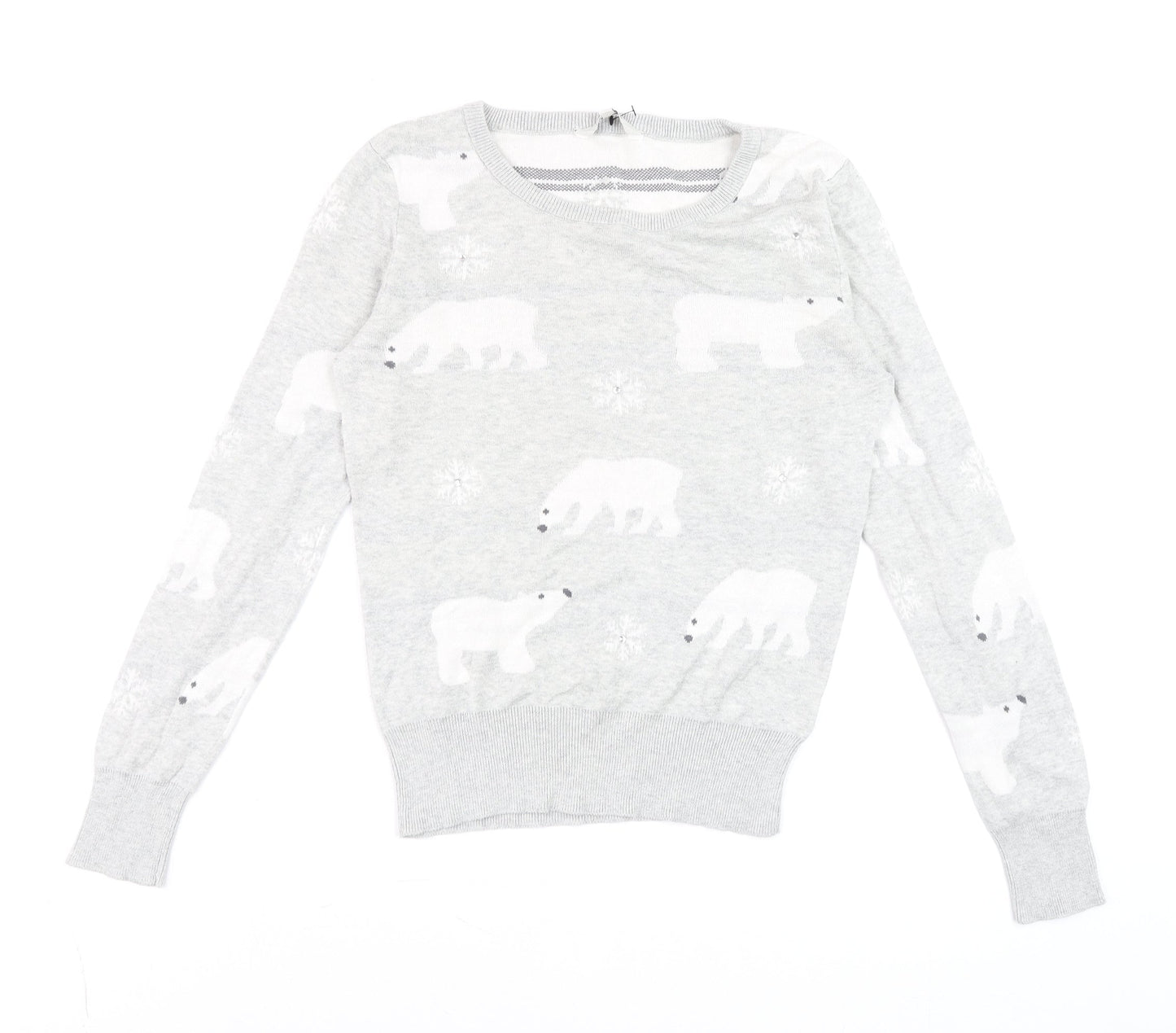 Peacocks Women Grey Polar Bear Knit Jumper Size 10 Winter Pullover