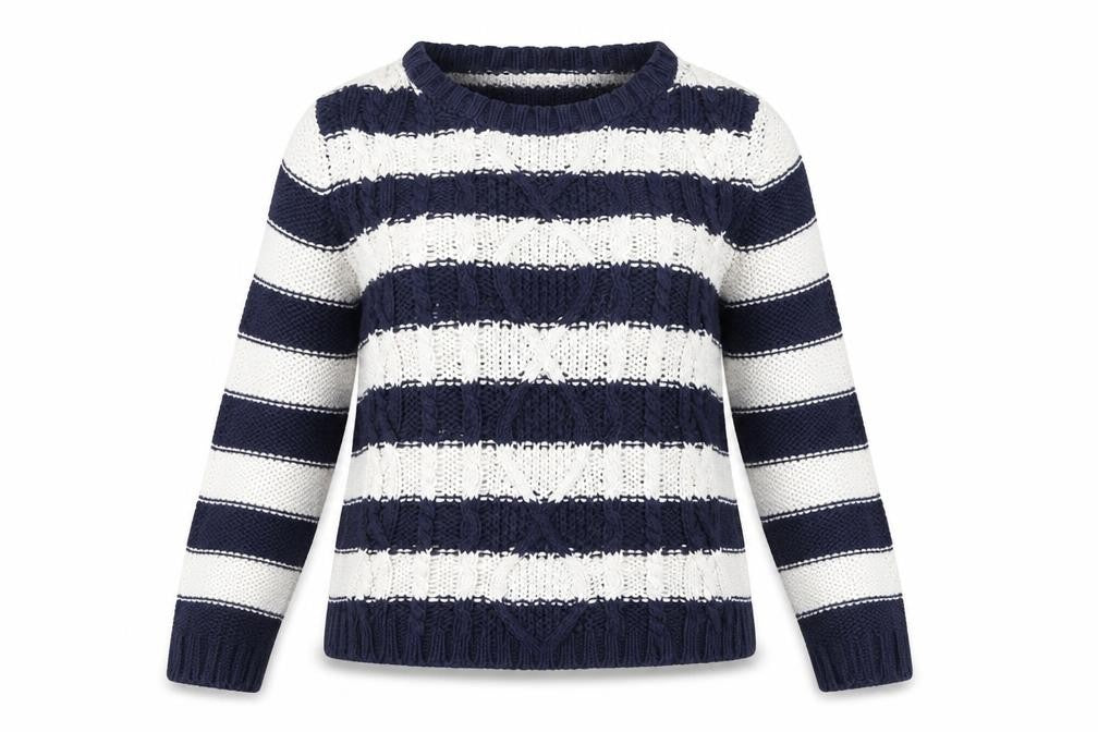 Marks and Spencer Women Blue White Striped Cotton Crew Neck Jumper M