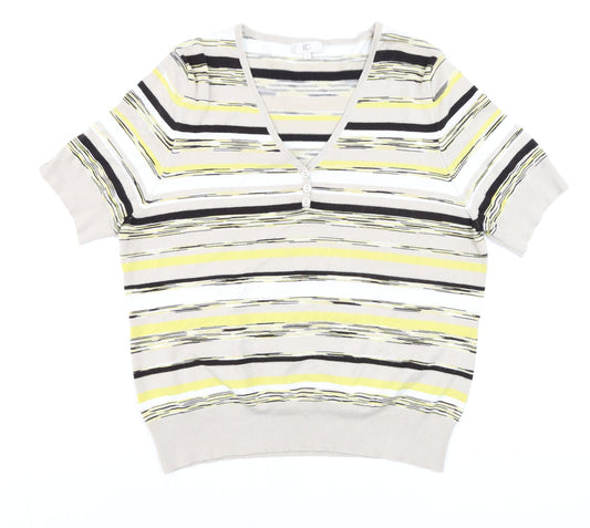 CC Womens Multicoloured Striped V-Neck Short Sleeve Knit Blouse XL