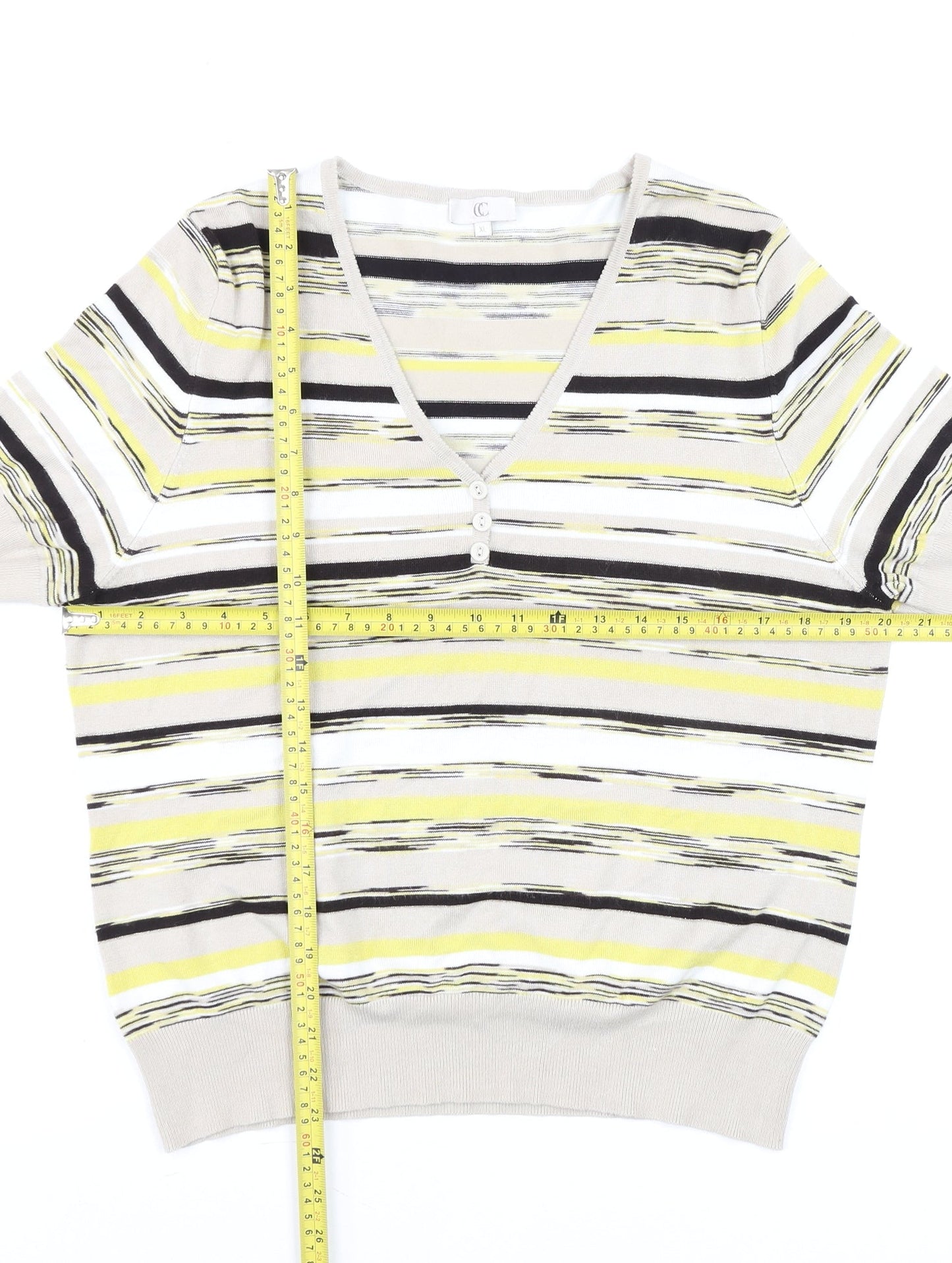 CC Womens Multicoloured Striped V-Neck Short Sleeve Knit Blouse XL