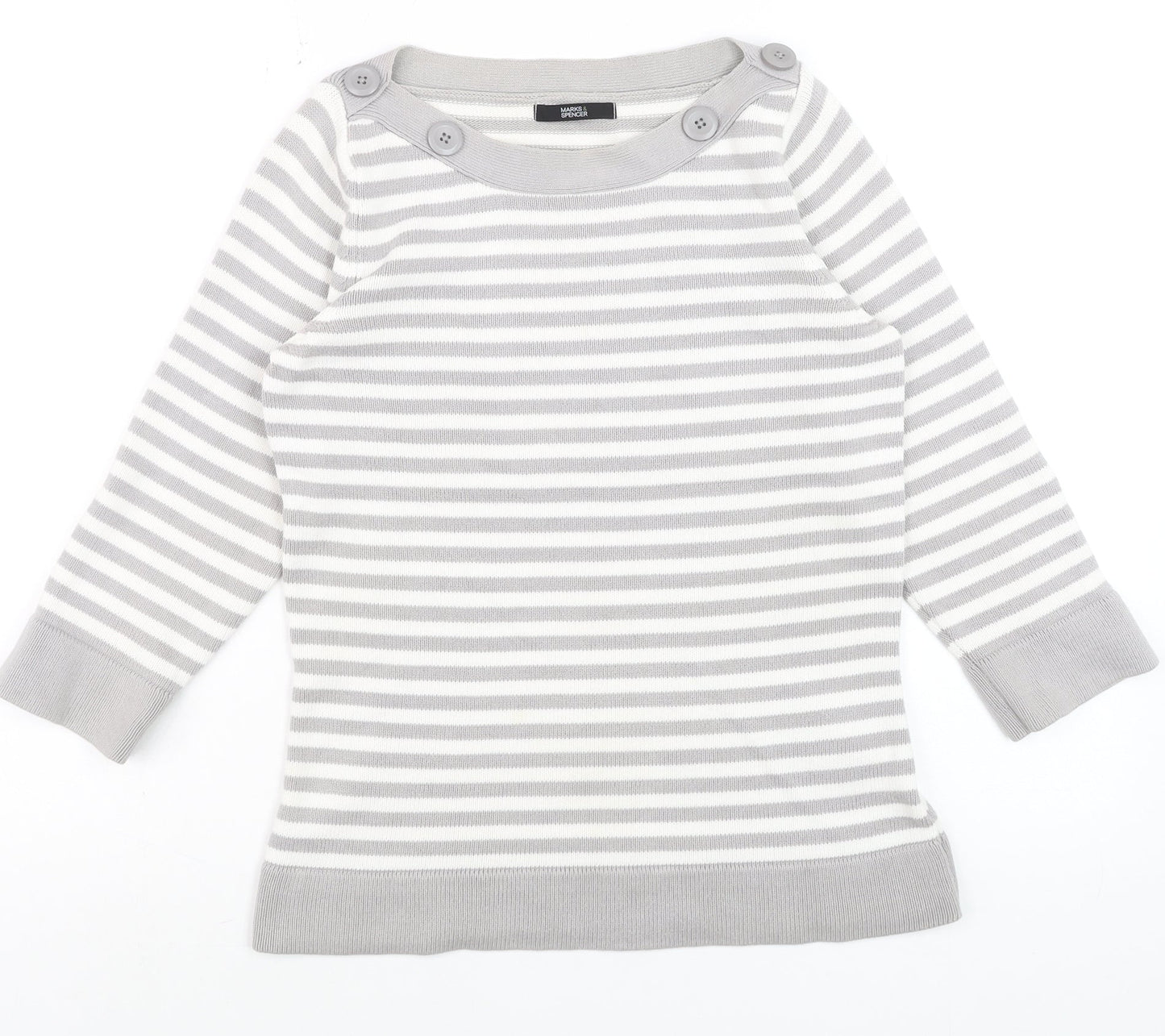 Marks and Spencer Women’s Grey Striped Cotton Jumper UK 8
