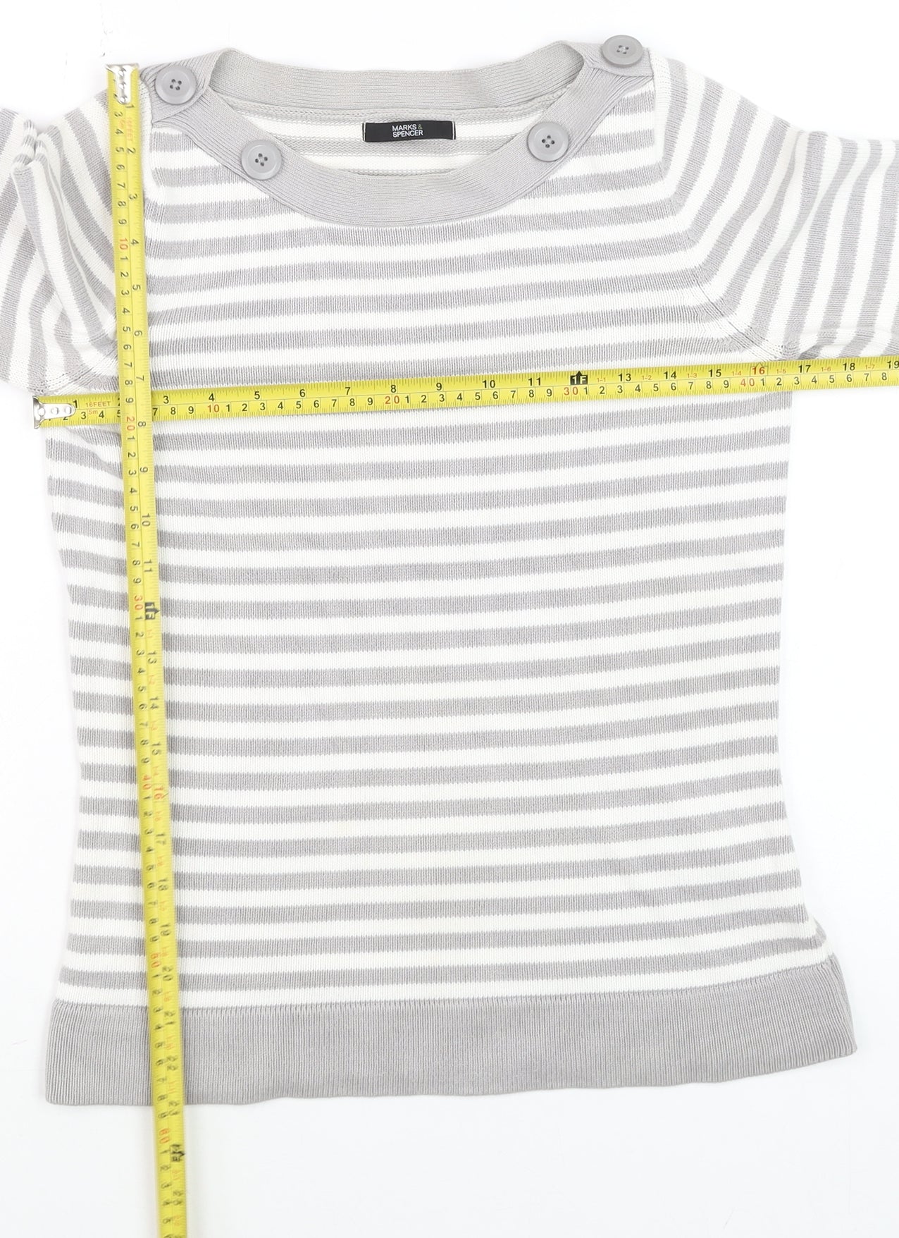Marks and Spencer Women’s Grey Striped Cotton Jumper UK 8