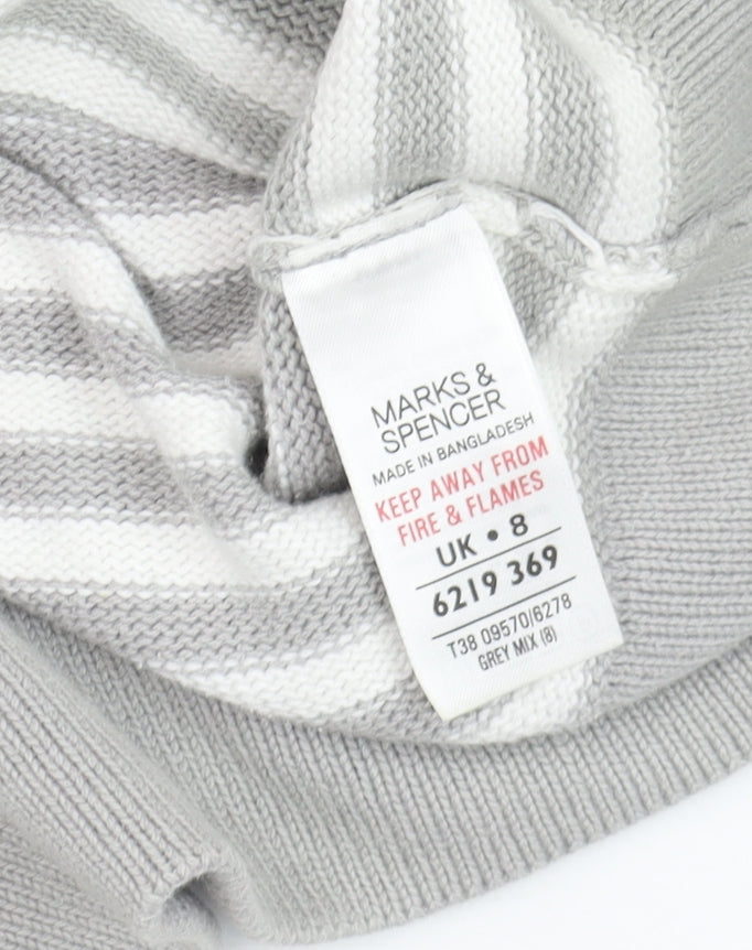 Marks and Spencer Women’s Grey Striped Cotton Jumper UK 8