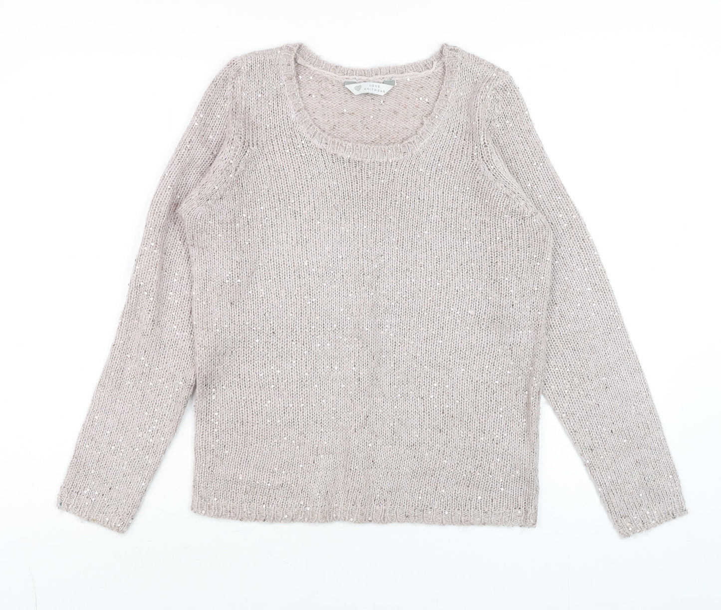 BHS Women’s Pink Sequin Scoop Neck Long Sleeve Knit Jumper Size 8