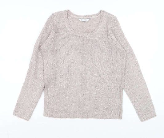 BHS Women’s Pink Sequin Scoop Neck Long Sleeve Knit Jumper Size 8