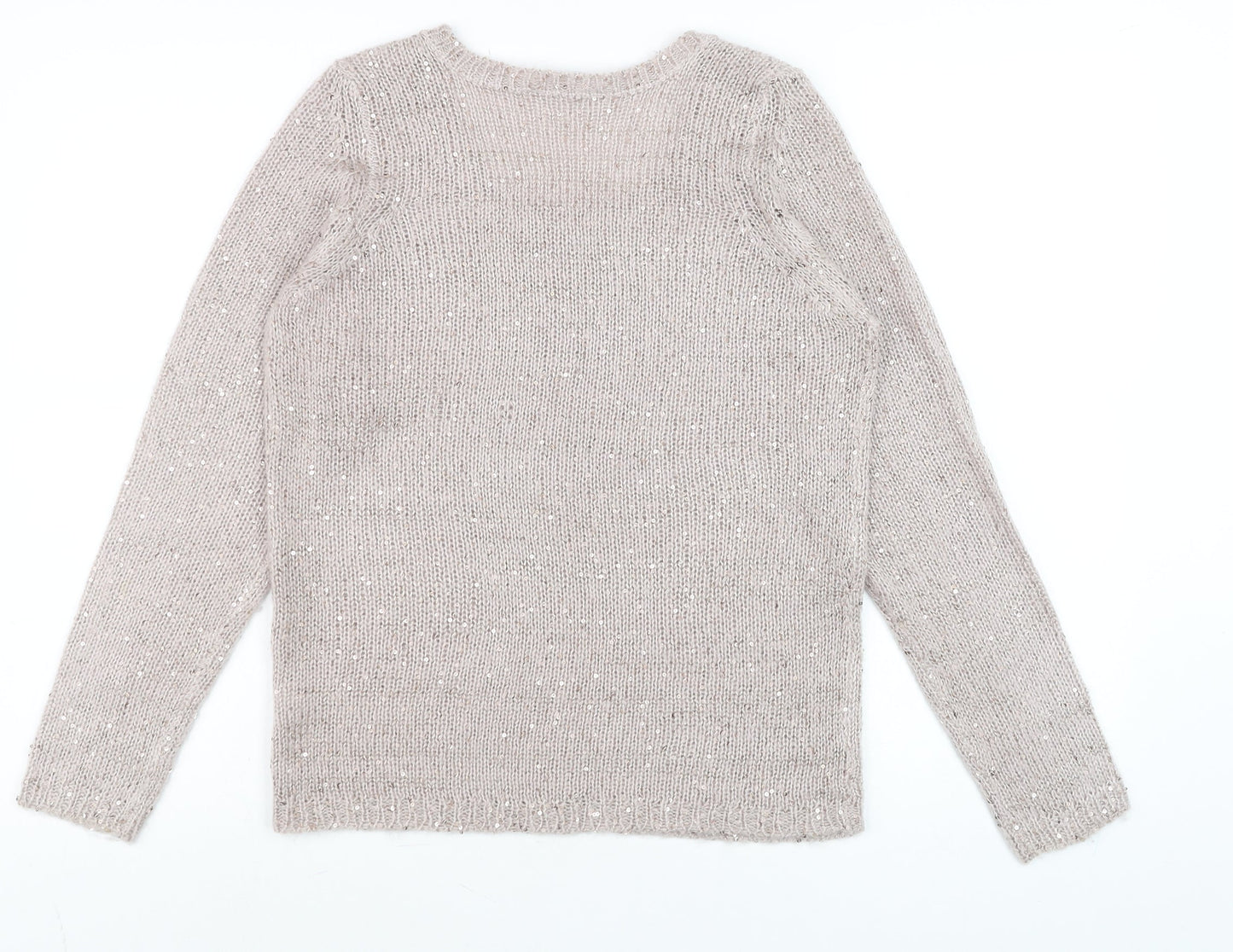 BHS Women’s Pink Sequin Scoop Neck Long Sleeve Knit Jumper Size 8