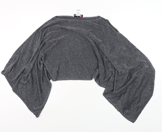 Damsel in a Dress Womens Grey Glitter Batwing Wrap Blouse One Size