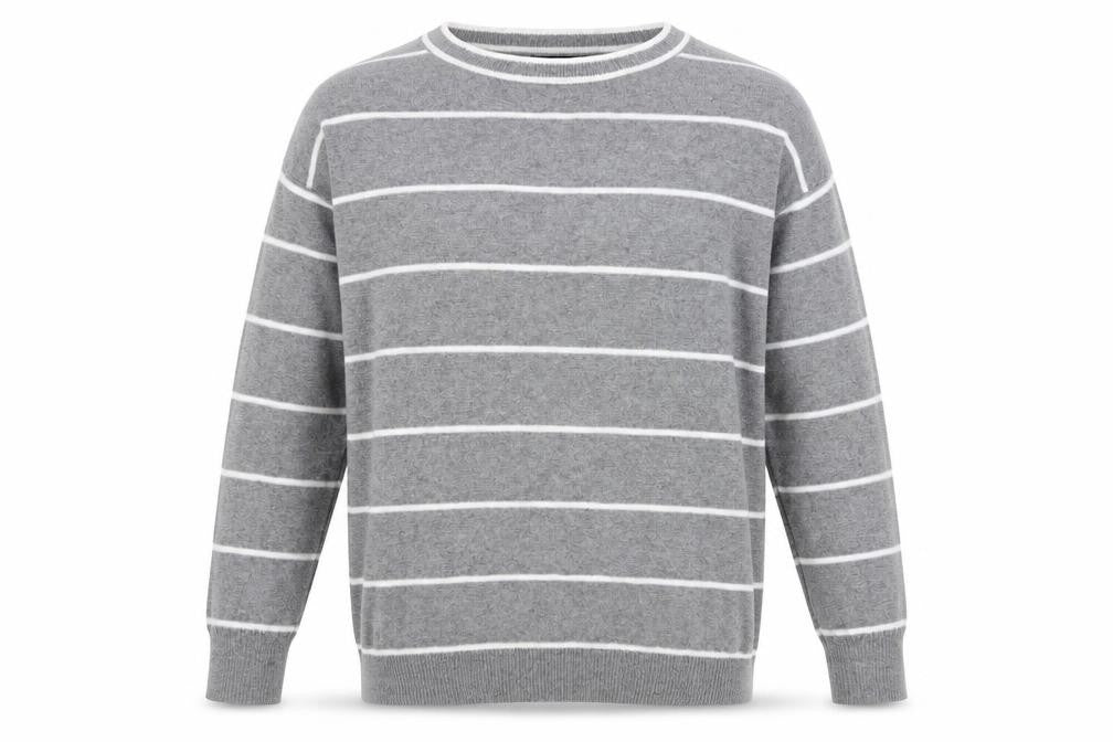Banana Republic Men's Grey Striped Wool Cashmere Crew Neck Jumper L
