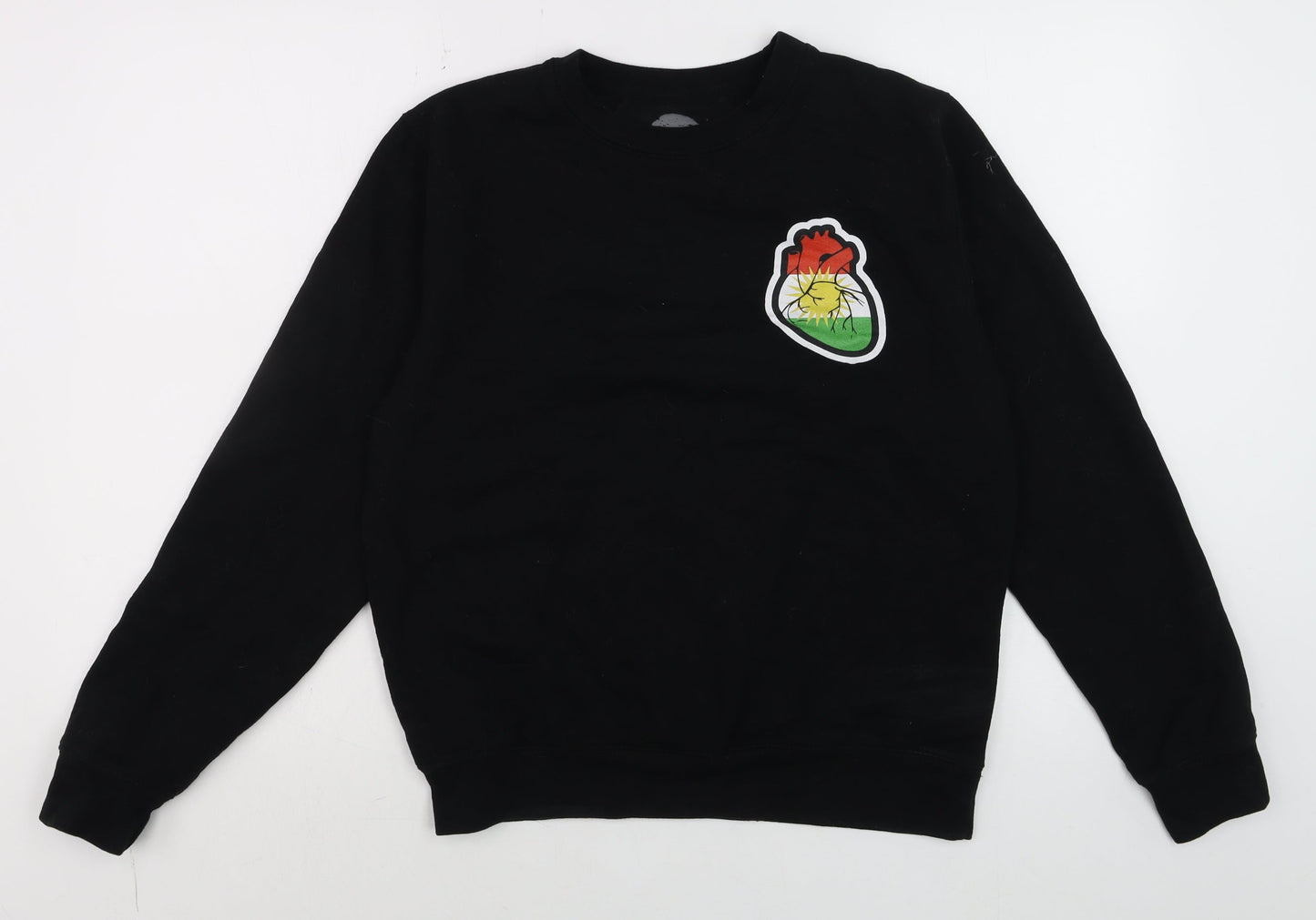 Dar Baru Mens Black Small Pullover Sweatshirt with Embroidered Heart Design